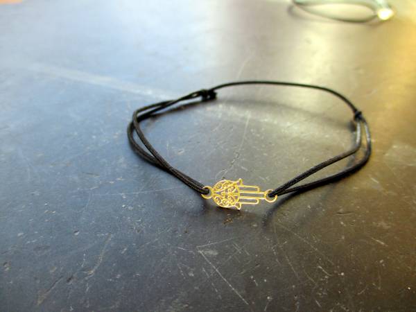 Armband, Symbolarmband, Hand von Fatima, klein, Sterlingsilber, vergoldet, Gummi, verstellbar, Frauen, Mädchen