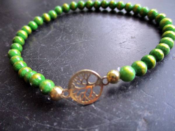 Armband,Symbolarmband, Mashan Jade, Sterlingsilber, vergoldet,Baum des Lebens
