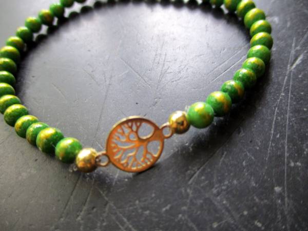 Armband,Symbolarmband, Mashan Jade, Sterlingsilber, vergoldet,Baum des Lebens