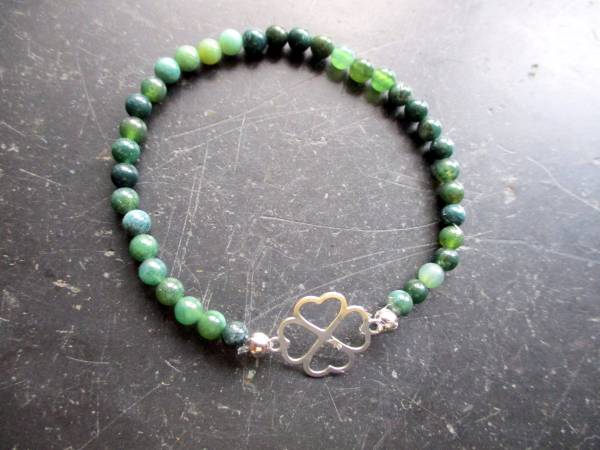 Armband, Nephrit Jade, Kleeblatt, Silber, Symbolarmband