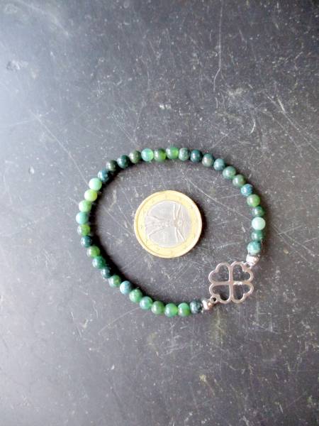 Armband, Nephrit Jade, Kleeblatt, Silber, Symbolarmband