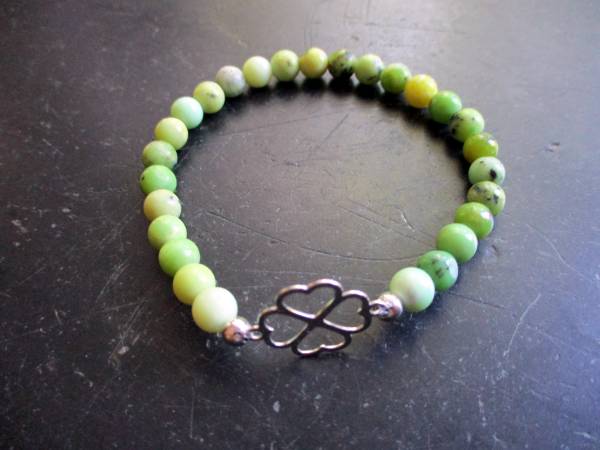 Armband, Nephrit Jade, Kleeblatt, Silber, Symbolarmband