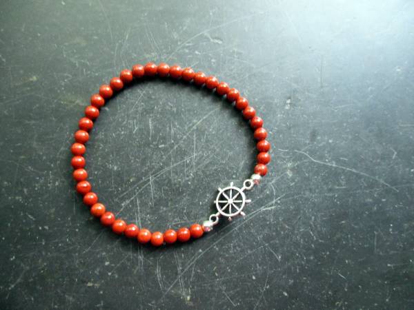 Armband, Symbolarmband, Jaspis, rot, Steuerrad, maritim, Erfolg