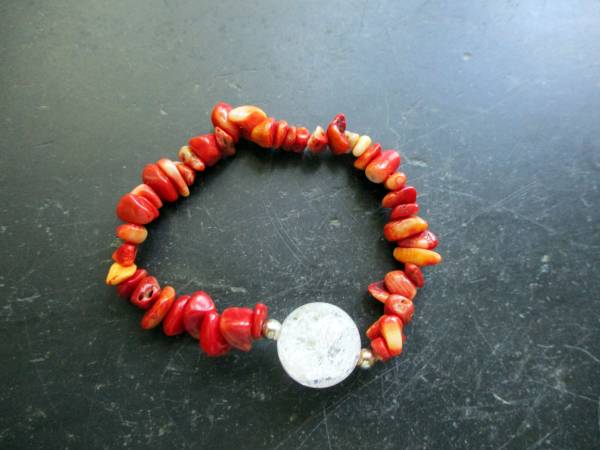 Armband, Koralle, Splitter, Bergkristallkugel, Schmuck, Frauen