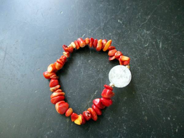 Armband, Koralle, Splitter, Bergkristallkugel, Schmuck, Frauen
