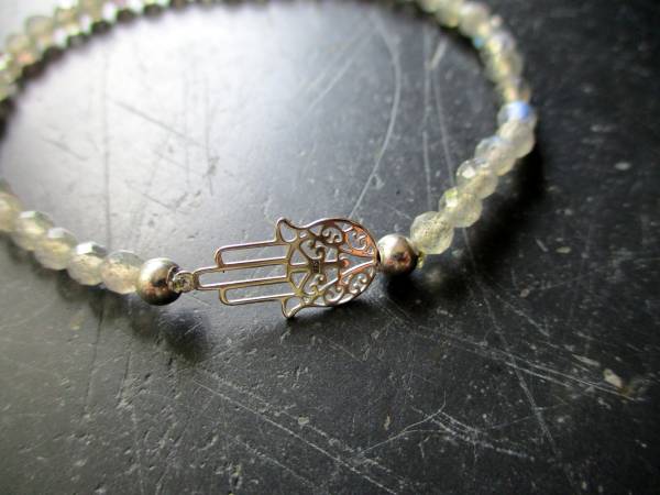 Armband, Symbolarmband, Labradorit, facettiert, Silber, Hand von Fatima