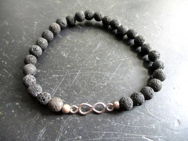 Armband, Symbolarmband, Lava, schwarz, Infinity, Silber