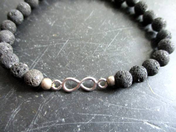 Armband, Symbolarmband, Lava, schwarz, Infinity, Silber