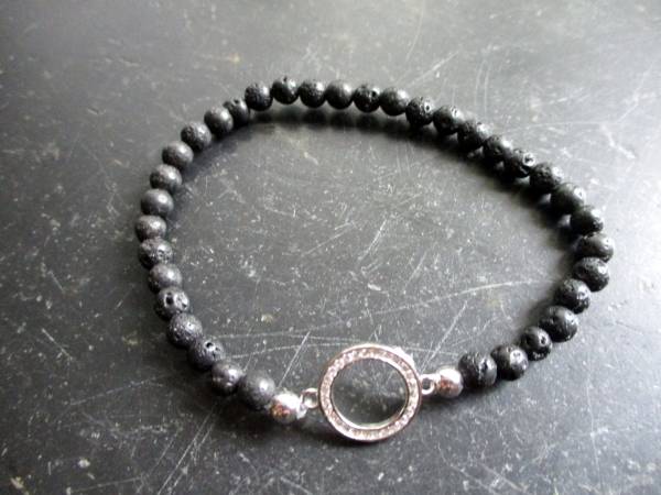 Armband, Symbolarmband, Lava, schwarz, Kreis, Silber, Symbolschmuck