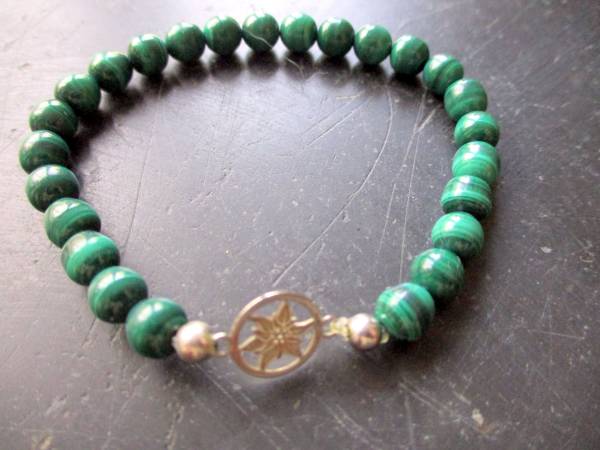 Armband, Malachit, grün, Sterlingsilbe, Edelweiß, Symbolarmband, Tracht, Dirndl