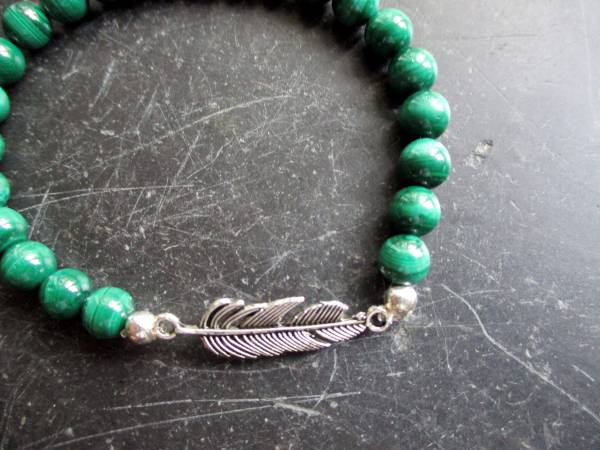 Armband, Malachit, grün, Feder, Metall, Schmuck, Unisex