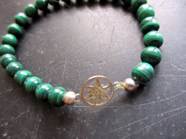 Armband, Malachit, grün, Sterlingsilbe, Edelweiß, Symbolarmband, Tracht, Dirndl