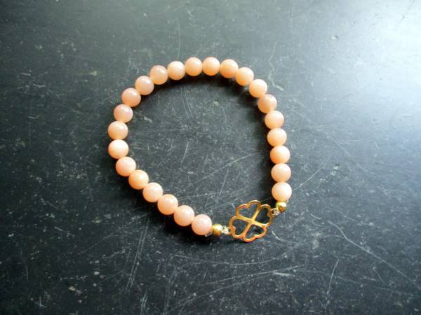 Armband, Symbolarmband, Mondstein, Kleeblatt, Silber, vergoldet, Schmuck