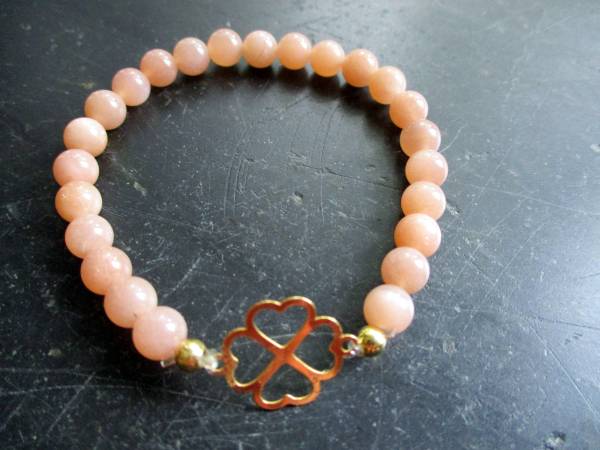 Armband, Symbolarmband, Mondstein, Kleeblatt, Silber, vergoldet, Schmuck