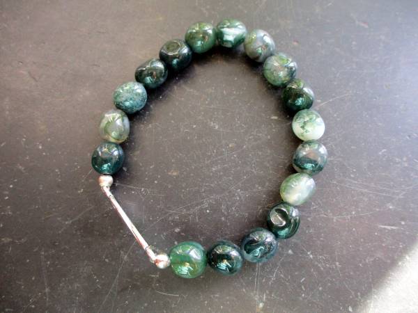 Armband, Moosachat, dunkelgrün,  Notenschlüssel, Silber, Männer, Frauen, Unisex