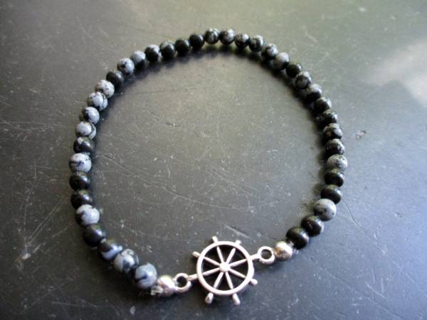 Armband, Obsidian, Schneeflockeobsdian, schwarz, Steuerrad,Männer, Frauen, Schmuck
