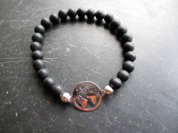 Armband, Onyx, schwarz, Weltkarte, Sterlingsilber, Schmuck, Unisex
