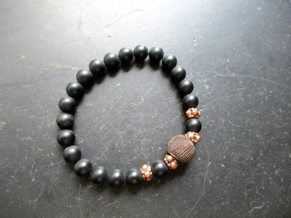 Armband, Onyx, schwarz, Drahtkugel, Messing, Schmuck, Männer