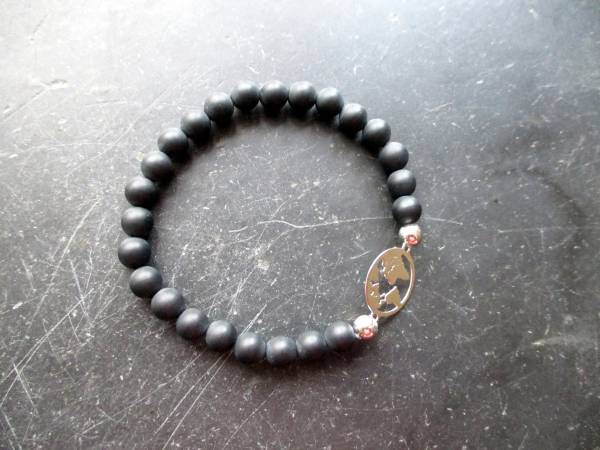 Armband, Onyx, schwarz, Weltkarte, Sterlingsilber, Schmuck, Unisex