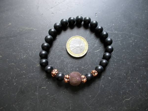 Armband, Onyx, schwarz, Drahtkugel, Messing, Schmuck, Männer