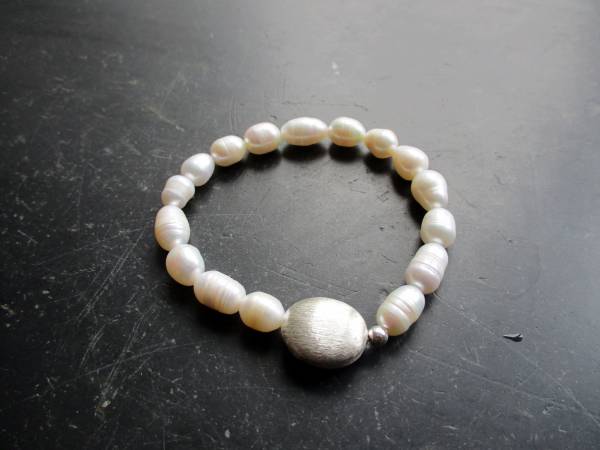 Armband, Perlen, Perlenarmband, Süsswasserperle, unregelmäßig, weiß, Braut, Silberperle