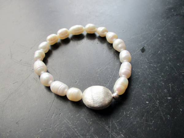 Armband, Perlen, Perlenarmband, Süsswasserperle, unregelmäßig, weiß, Braut, Silberperle