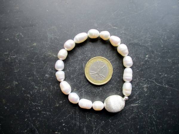 Armband, Perlen, Perlenarmband, Süsswasserperle, unregelmäßig, weiß, Braut, Silberperle