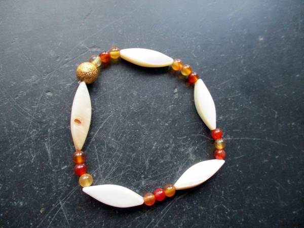 Armband, Perlmutt, Mondstein, weiß, orange, Silber, vergoldet