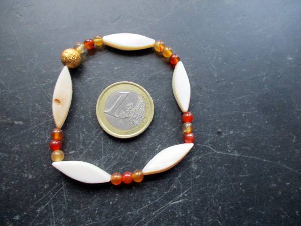 Armband, Perlmutt, Mondstein, weiß, orange, Silber, vergoldet