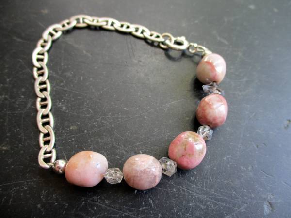 Armband, Silberdraht, Rhodonit, Herkimer Diamant, Schmuck, Frauen