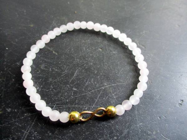 Armband, Rosenquarz,matt, Infinity, Silber, vergoldet, Symbolarmband