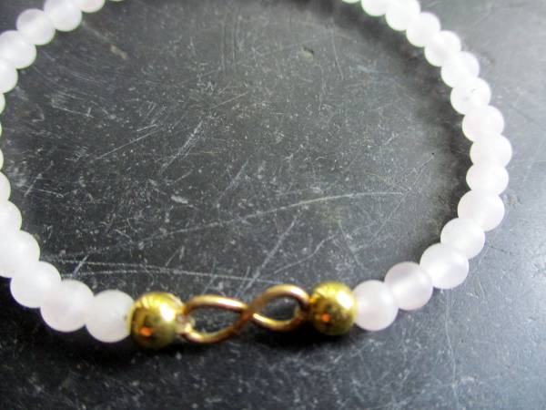 Armband, Rosenquarz,matt, Infinity, Silber, vergoldet, Symbolarmband