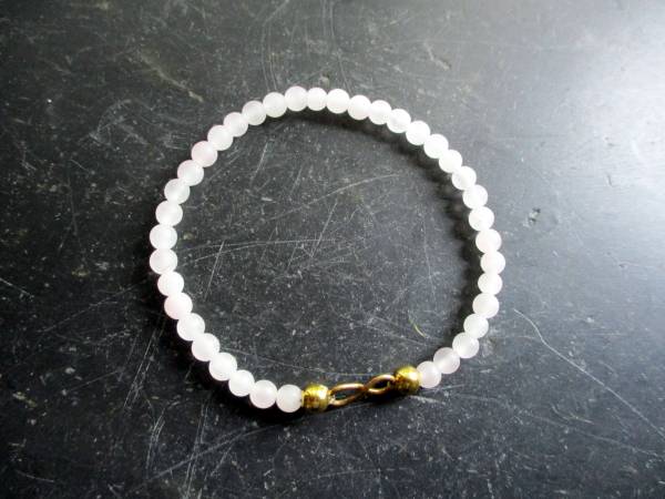 Armband, Rosenquarz,matt, Infinity, Silber, vergoldet, Symbolarmband