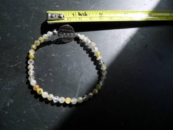 Armband, Symbolarmband, Rutilquarz, facettiert,  Blume des Lebens, Silber, weiß, beige