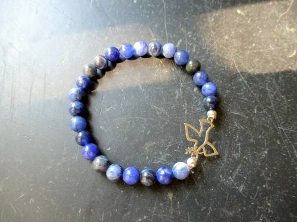 Armband, Symbolarmband, Sodalith, Friedenstaube, Sterlingsilber, Taube