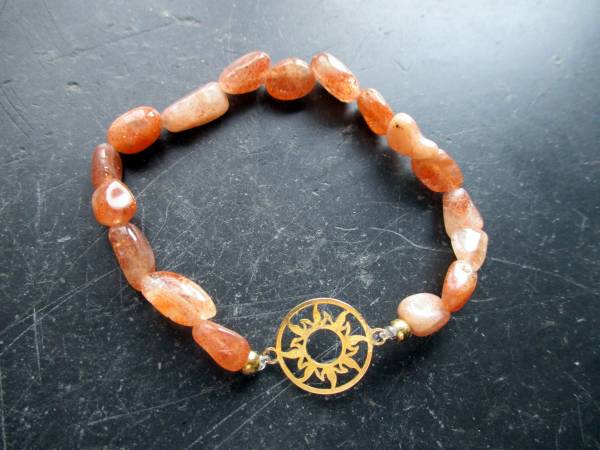 Armband, Sonnenstein, orange, Sonne, Sterlingsilber, vergoldet, Symbol Armband