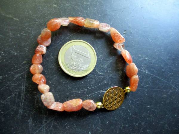 Armband, Symbolarmband, Sonnenstein, Blume des Lebens, Sterlingsilber, vergoldet, Schmuck, Frauen