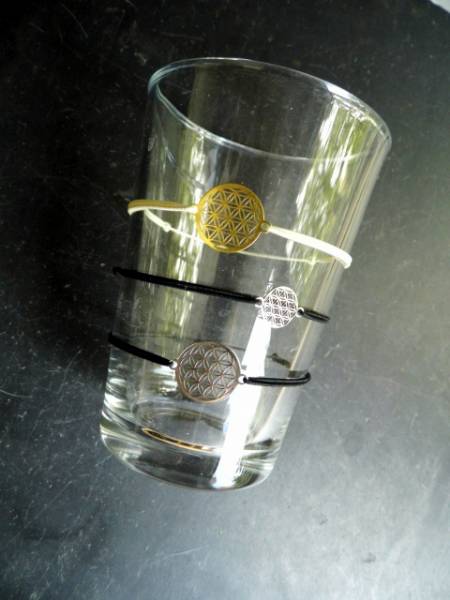 Armband, Symbolarmband, Blume des Lebens, groß, Sterlingsilber, veroldet, Gummi, verstellbar, Frauen, Mädchen