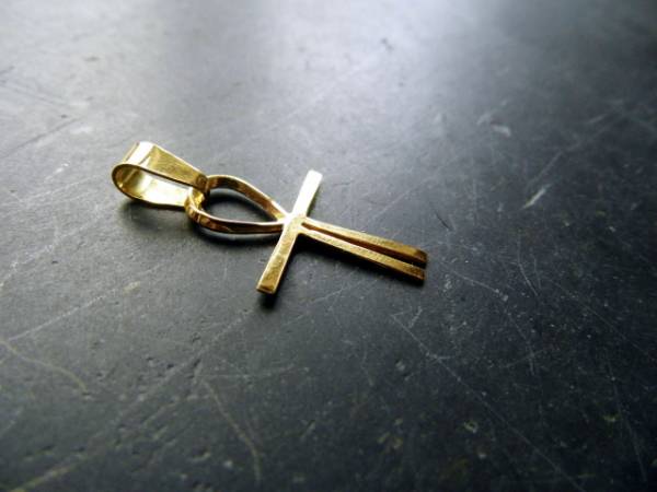 Anhänger, Kreuz, Atlantiskreuz, Ankh, Sterlingsilber, klein, vergoldet