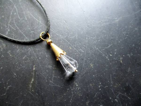 Anhänger, Sterlingsilber, vergoldet, Krone, Bergkristall, facettiert, Schmuck, Frauen