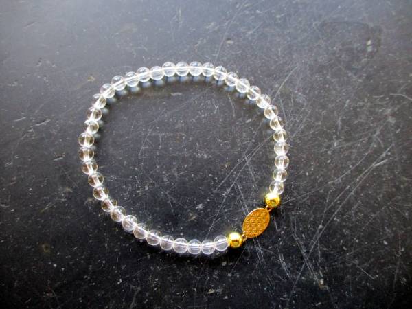 Armband, Symbolarmband, Bergkristall, klar, weiß, Blume des Lebens, Silber, vergoldet