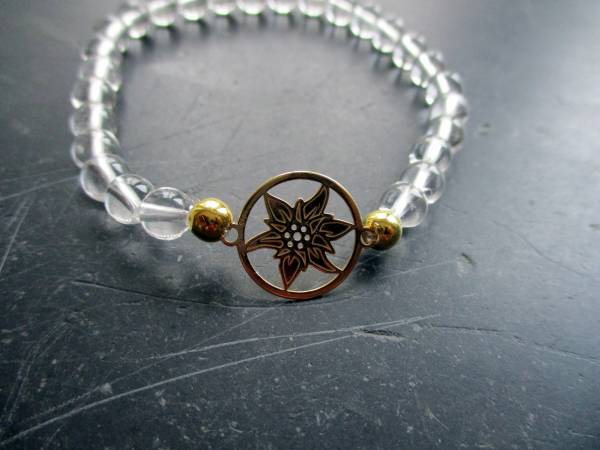 Armband, Bergkristall, Edelweiss, Silber, vergoldet, Braut, Schmuck, Hochzeit