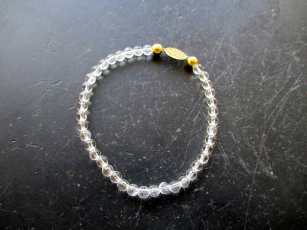 Armband, Symbolarmband, Bergkristall, klar, weiß, Blume des Lebens, Silber, vergoldet