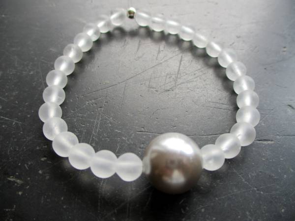 Armband, Bergkristall, matt, Kugel, Muschelkern,  Schmuck, Frauen