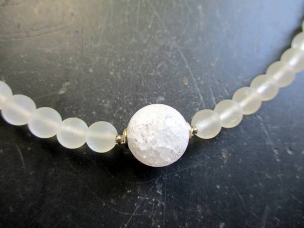 Kette, Bergkristall, matt, Kugel, gecrasht, weiß, Sterlingsilber, Braut