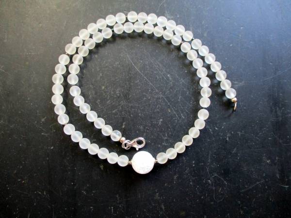 Kette, Bergkristall, matt, Kugel, gecrasht, weiß, Sterlingsilber, Braut