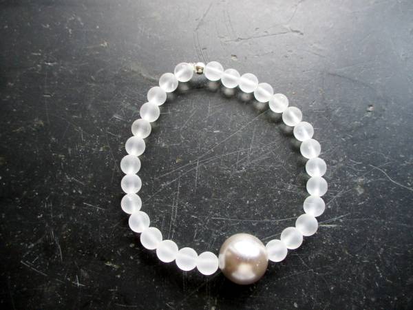 Armband, Bergkristall, matt, Kugel, Muschelkern,  Schmuck, Frauen