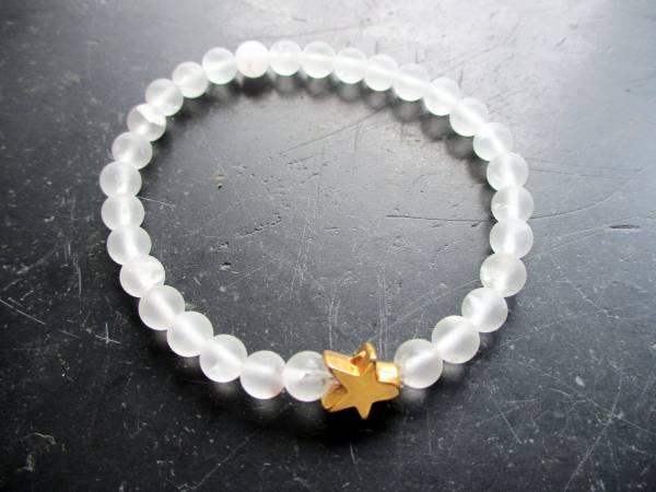 Armband, Bergkristall, matt, Stern, Metall, Braut