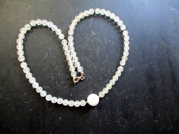 Kette, Bergkristall, matt, Kugel, gecrasht, weiß, Sterlingsilber, Braut