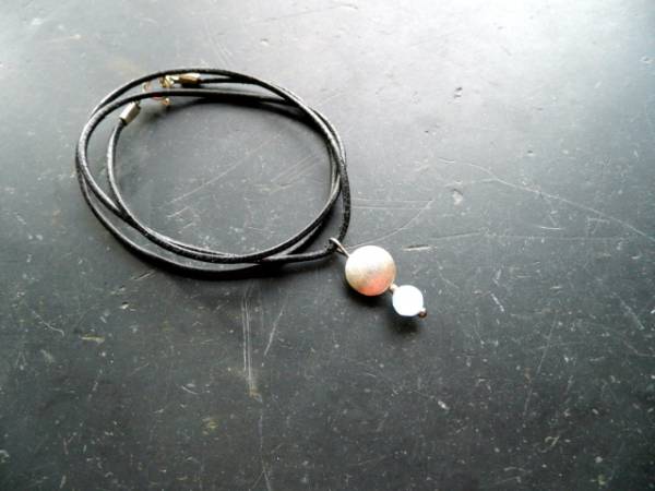 Kette, Lederband, Sterlingsilber, Blauquarz, hellblau, Silber, Schmuck